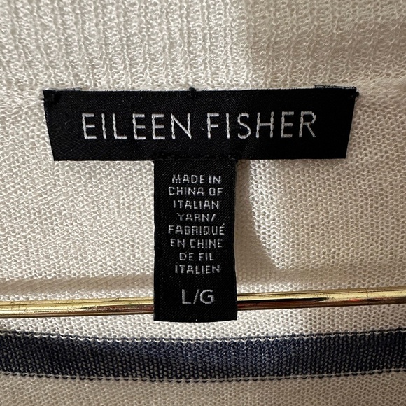 EILEEN FISHER Layered Linen Blend Layered Stripe Nautical LG Asymmetrical Hem - Picture 4 of 12